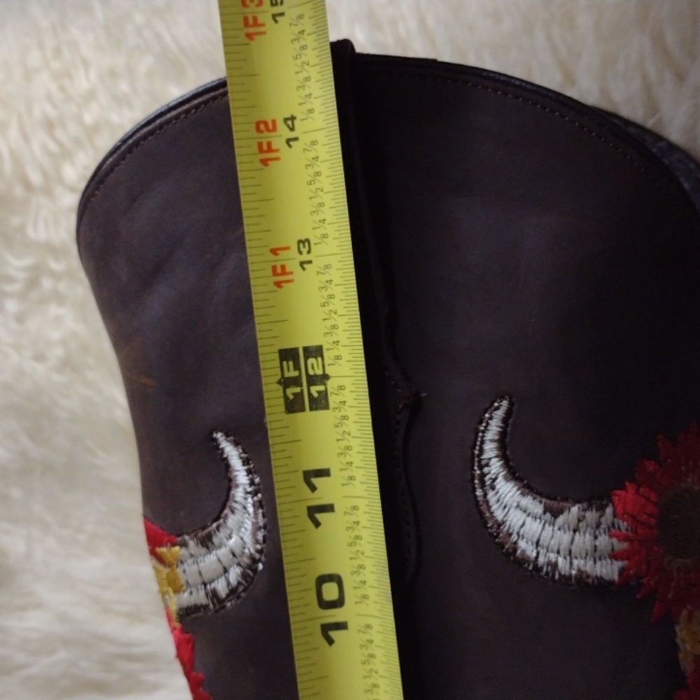 New Handmade Chocolate Brown Embroidered Cowhide Leather Square Toe Size 8.5 - Picture 11 of 12